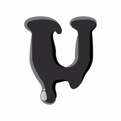 Fototapete - U letter isolated on white background. Black liquid oil U letter vector illustration