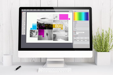 Poster - white workspace with computer graphic design
