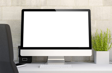 Poster - workspace with blank screen computer