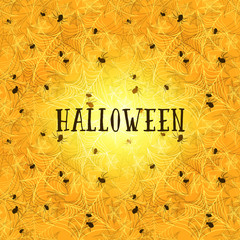 Wall Mural - Yellow halloween background with spider web or gossamer pattern