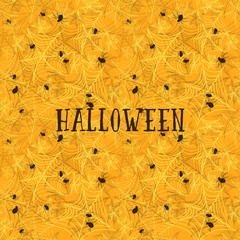 Wall Mural - Yellow halloween background with spider web or gossamer pattern