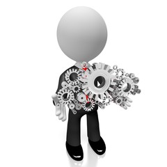 Sticker - 3D businessman, gears concept