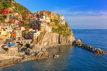 Manarola Town At The Ligurian Sea, Italy
