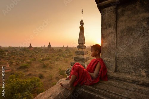 The plain of Bagan on during sunrise, Mandalay, Myanmar Poster