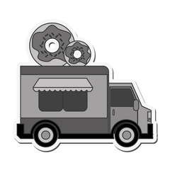 Poster - donut truck delivery fast food urban business icon. Flat and isolated design. Vector illustration