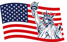 Statue Of Liberty, USA,map, Flag And Symbol