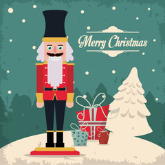 nutcracker gift cartoon vintage merry christmas decoration celebration icon. Colorful and grunge design. Vector illustration