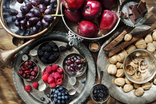 Overhead View Of Fruits And Nuts On Table