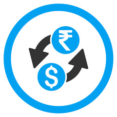 Wall Mural - Dollar Rupee Exchange rounded icon. Vector illustration style is flat iconic bicolor symbol, blue and gray colors, white background.