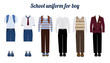 School uniform for boys flat vector illustration