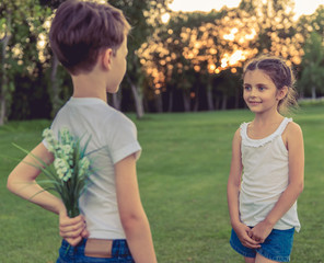 Wall Mural - Little boy and girl