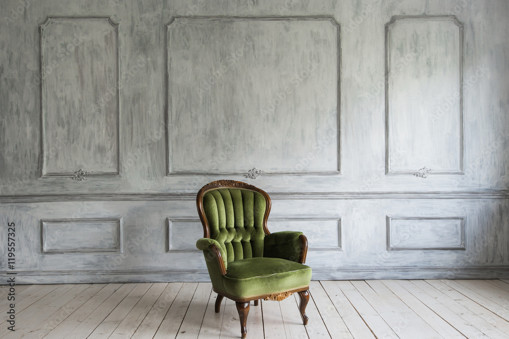 Obraz na płótnie One classic armchair against a white wall and floor. Copy space w salonie