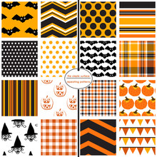 Halloween Seamless Pattern Set. 16 Repeating Patterns For Halloween Party Decorations, Backgrounds, Scrapbooking And More. Bat, Witch, Pumpkin, Chevron, Polka Dot, Stripe, Plaid, Bunting Print.