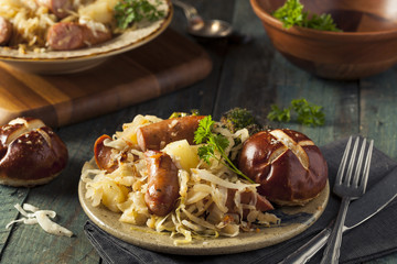 Canvas Print - Homemade German Sausage and Sauerkraut