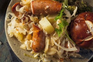 Canvas Print - Homemade German Sausage and Sauerkraut