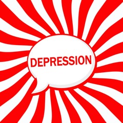 Wall Mural - DEPRESSION Speech bubbles wording on Striped sun red-white background