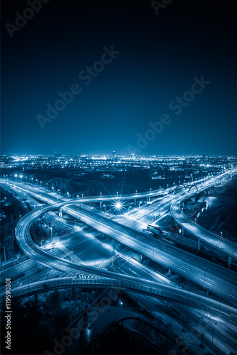 Fotografía Aerial View of Shanghai overpass at Night