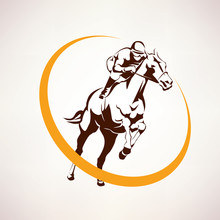Horse Race Stylized Symbol, Jockey Riding A Horse Elmblem