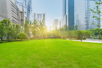 Sticker - buildings and green lawn