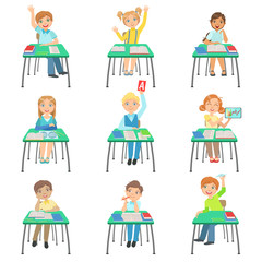 Sticker - Children Sitting At School Desks In Class