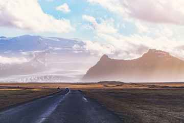 inspiring landscape, road in mountains in Iceland, beautiful nature