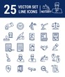 Vector set of icons in a linear design. Notary and notary office