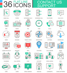 Fototapete - Vector Contact us support modern color flat line outline icons for apps and web design.