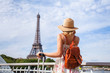 tourist backpacker in Paris, travel in Europe, France