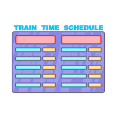 Wall Mural - Schedule time of trains icon in cartoon style isolated on white background. Time symbol