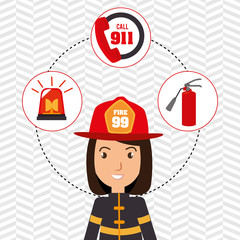 Sticker - woman firefighter extinguisher vector illustration graphic eps 10