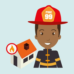 Wall Mural - man firefighter house fire vector illustration graphic