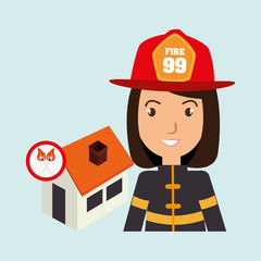 Wall Mural - woman firefighter house fire vector illustration graphic