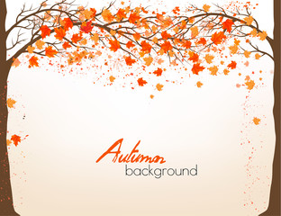Aufkleber - Autumn background with a tree and colorful leaves. Vector.