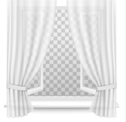 Poster - Open window with curtains on a transparent background. Vector.