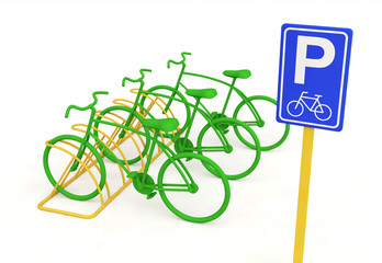 Wall Mural - Bikes Theme Elements, Street Speed Sport Bicycles At a Parking Place, Illustration - 3d Render