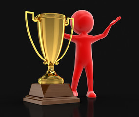 Poster - Man and Trophy Cup. Image with clipping path