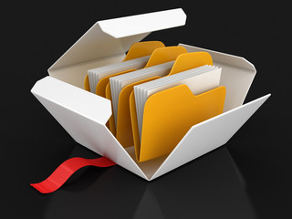 Poster - Open package with folders. Image with clipping path
