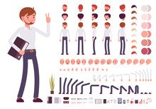 Male Clerk Character Creation Set. Build Your Own Design. Cartoon Vector Flat-style Infographic Illustration