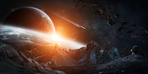 gigantic asteroids about to crash 3d rendering elements of this