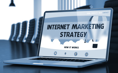 Poster - Internet Marketing Strategy on Laptop in Conference Hall. 3D Illustration.