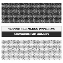 Vector Illustration Of 2 Brick Walls With Cracks. Fully Editable Grunge Seamless Patterns In Dark And Light Grey Shades. It Can Be Used As Wallpaper, Packaging, Fabrics Design And Your Other Projects.