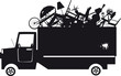 Black vector silhouette of a waste collection truck filled with garbage, EPS 8, no white objects