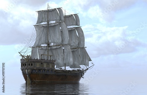 3D Illustration Sailboat On The Sea