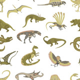 Fototapeta Dziecięca - Seamless pattern of Jurassic reptile. Dinosaur vector illustration in modern flat design. Dino Isolated on white background. eps10