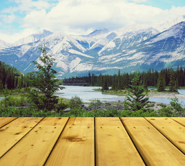 Poster - Wooden style floor and nature for display of product or backgrou