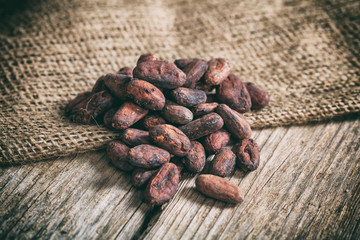 Canvas Print - Cocoa beans on a burlap