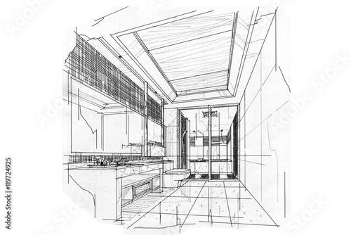 Sketch Interior Perspective Bath Room Black And White Interior Design Buy This Stock Illustration And Explore Similar Illustrations At Adobe Stock Adobe Stock