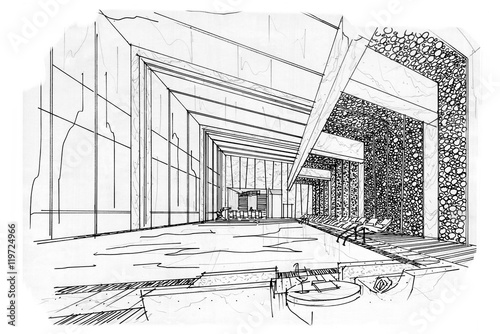 Sketch Interior Perspective Swimming Pools Black And White Interior Design Buy This Stock Illustration And Explore Similar Illustrations At Adobe Stock Adobe Stock