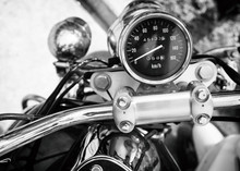 Speedometer (gauge) Of Classic Motorcycle - Vintage Film Grain Back And White Color Effect