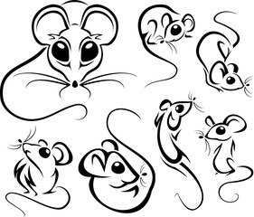 Wall Mural - Set of outline cute mice